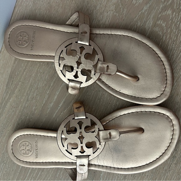 Tory Burch Shoes - Tory Burch Rose Gold Logo Thong Sandals